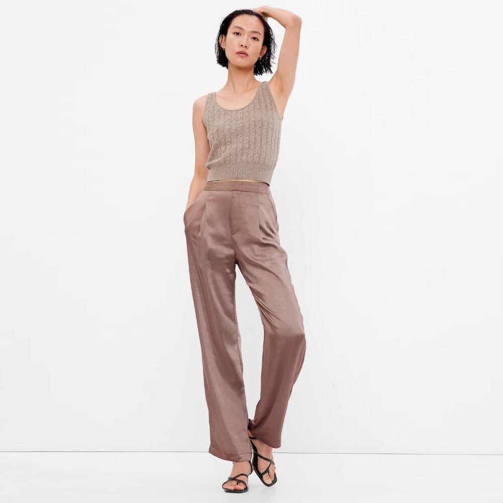 High Rise Pleated Satin Trousers NWOT